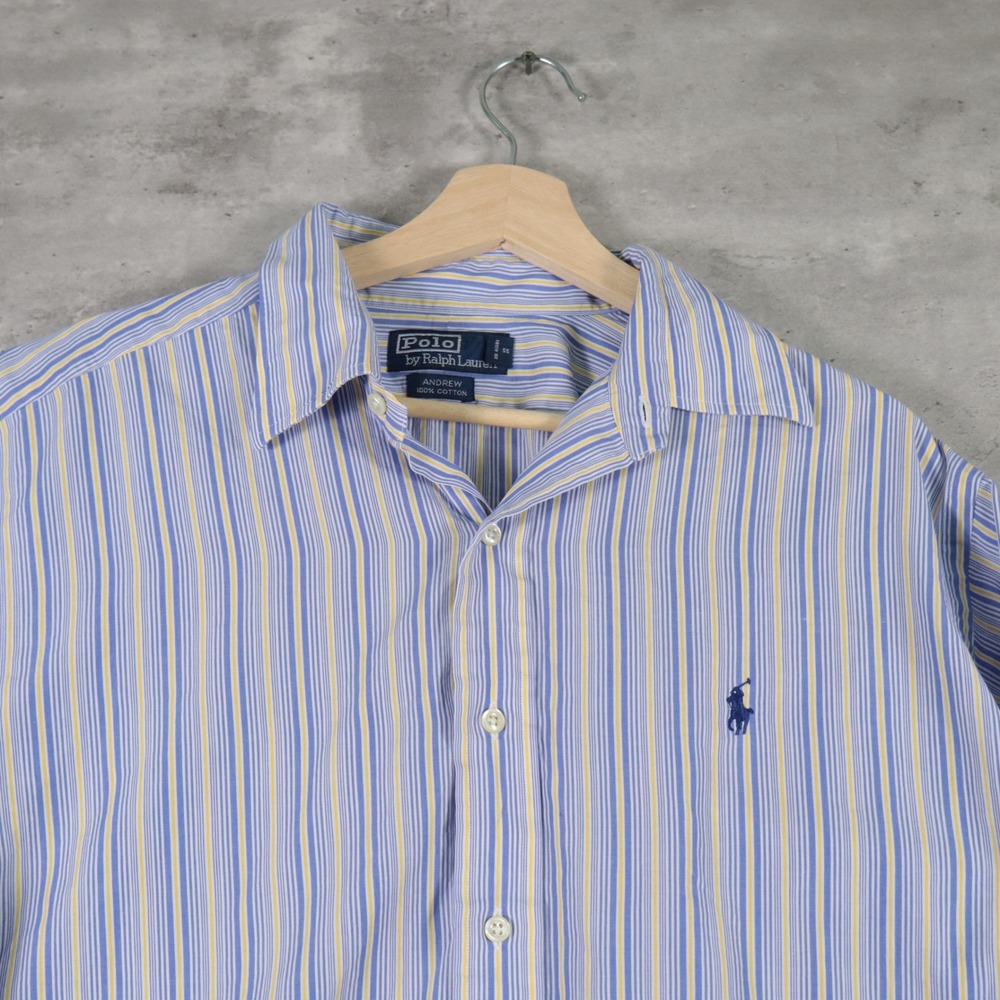 vintage polo ralph lauren shirt andrew blue yellow striped mens 16.5 36/37